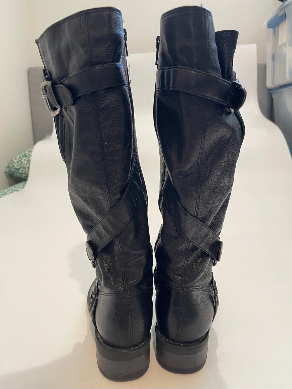 Aldo Women's Black Knee Leather Boots with Buckle Detail